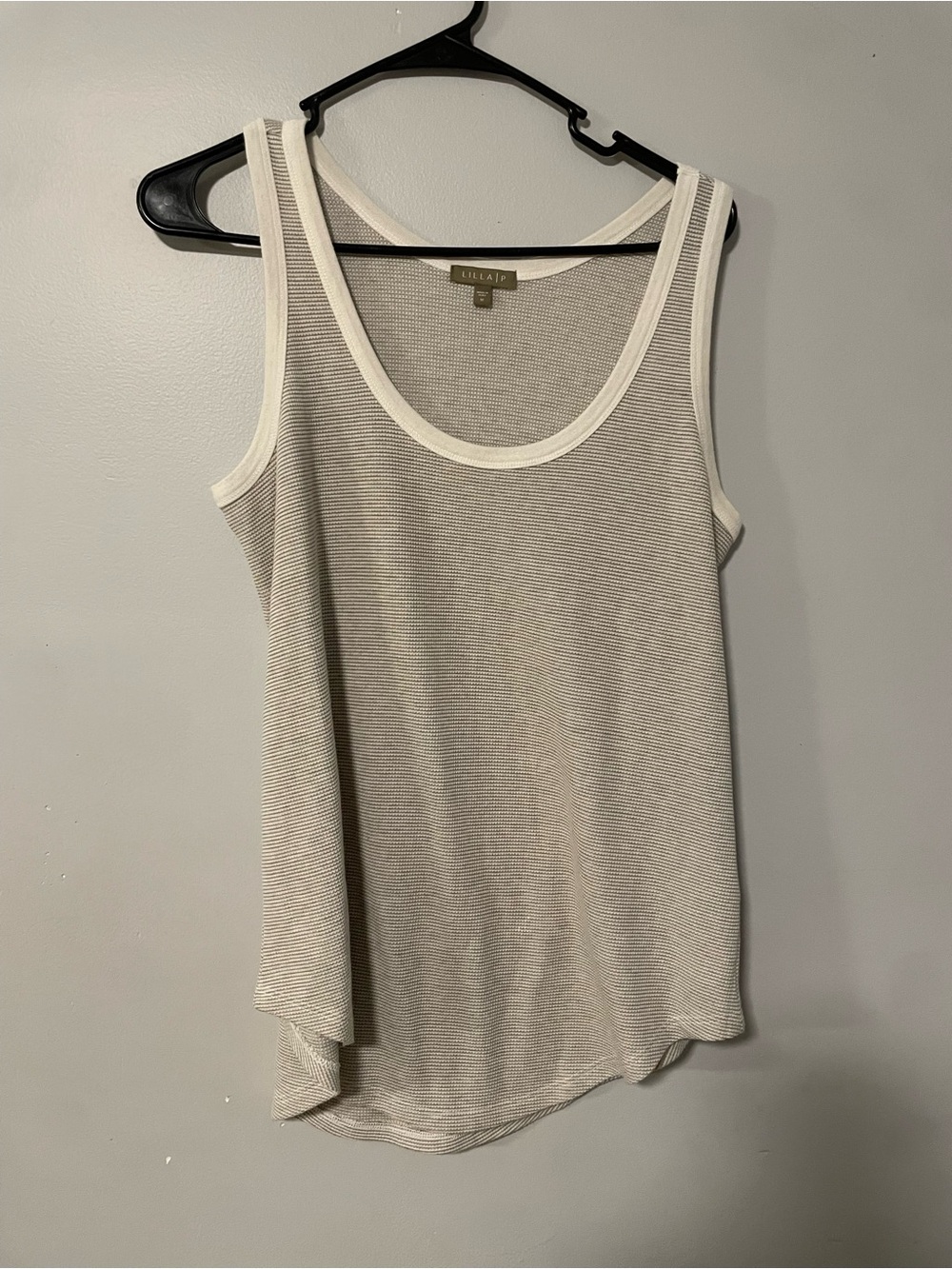 Lilla P Cream & Gray Micro-Striped Knit Tank